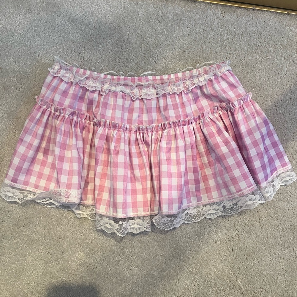 *3/$10* Pink Gingham Super Mini Skirt